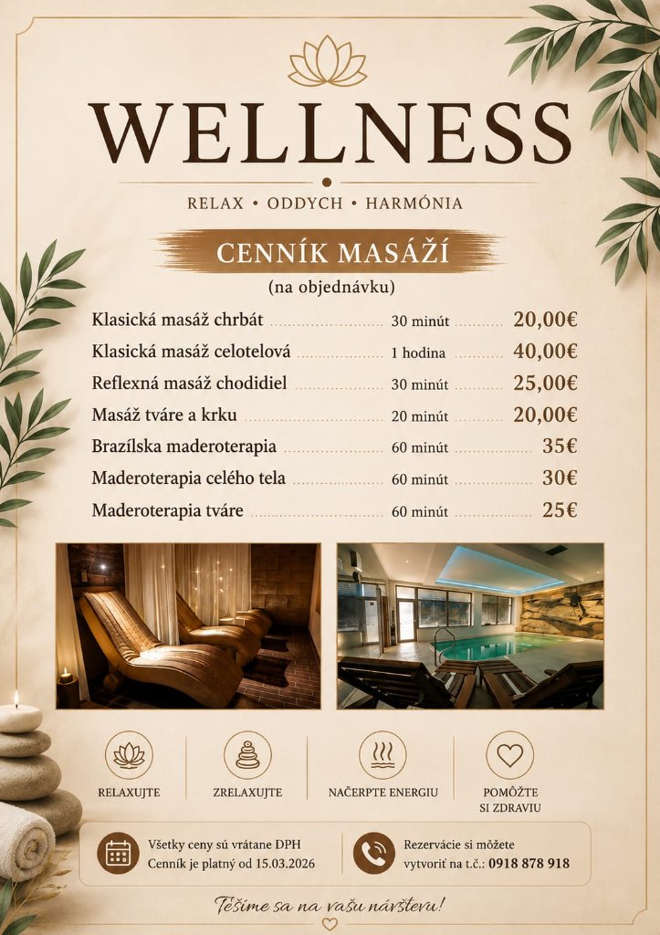 Cenník masáží wellness